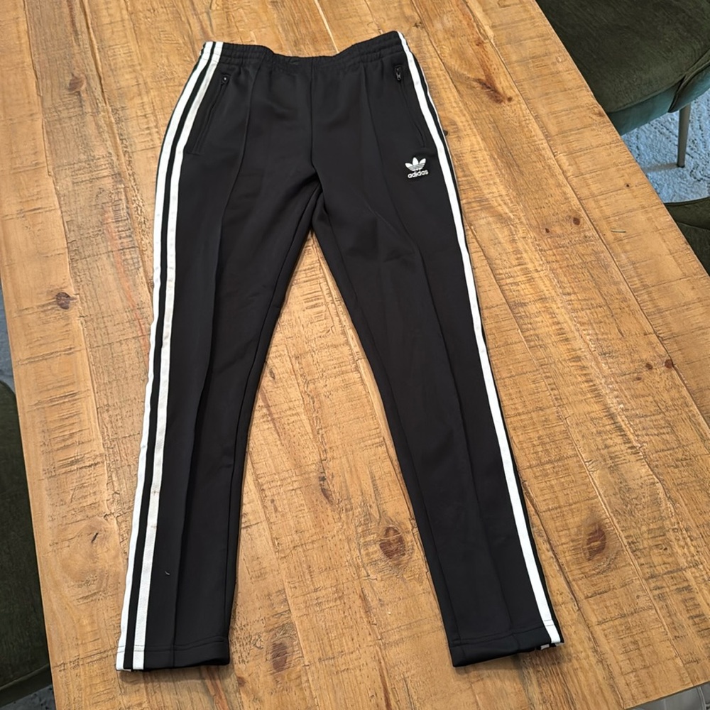 Adidas Black Trackpants with White Striping, Size XS
